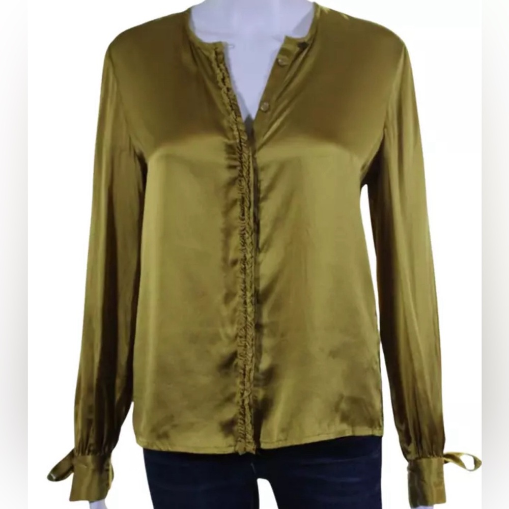 L.K. Bennett Womens Silk Long Sleeve Button Up Blouse Top Green Size 6